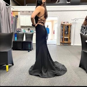 Gorgeous black lace/tie back prom dress!